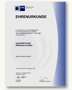 IHK Ehrenurkunde für StartHAUS GmbH